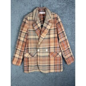 Free People Mari Coat Blazer Womens S Wool Blend Plaid Tartan Peacoat